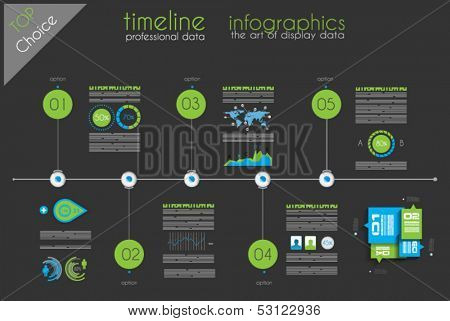 Infographic 요소 기술 아이콘, 그래프, 세계 지도 함께 순서 대로 데이터를 표시 하려면 타임 라인]