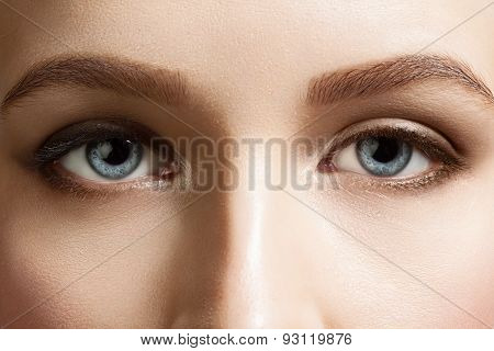 Close-up Of Make-up Beautiful Blue Eyes Woman