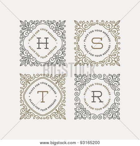 Set of monogram logo template with flourishes calligraphic elegant ornament frames. Identity design with letter for cafe, shop, store, restaurant, boutique, hotel, heraldic, fashion and etc.