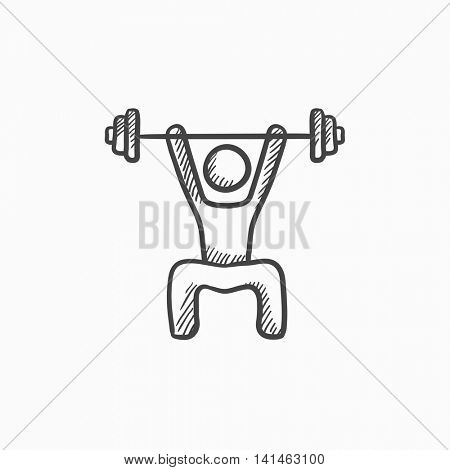 Man exercising with barbell vector sketch icon isolated on background. Hand drawn Man exercising with barbell icon. Man exercising with barbell sketch icon for infographic, website or app.