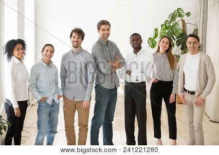 Young Happy Multiracial Professionals Or Company Staff Looking At Camera Smiling, Multi-ethnic Group