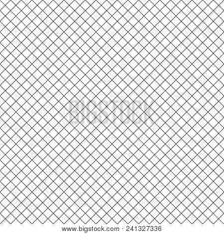 Square Grid Vector Seamless Pattern. Modern Abstract Geometric Black And White Texture With Thin Dia