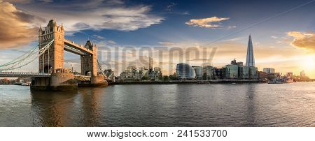 The Skyline Of London: From The Tower Bridge To London Bridge During Sunset Time, United Kingdom