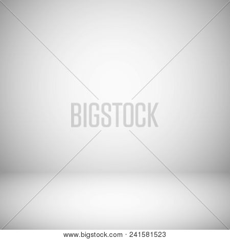 Empty White And Gray Light Studio Room Interior. 3d Plain Grey Soft Gradient Vector Background. Stud