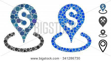 Business Geotargeting Mosaic Of Circle Elements In Different Sizes And Color Tinges, Based On Busine