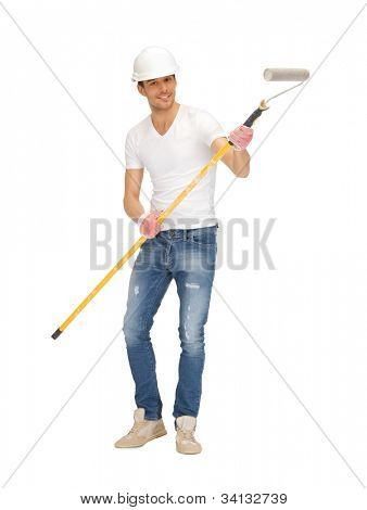 bright picture of handsome painter in helmet.