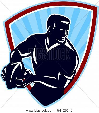 Rugby Player Passing Ball Shield Retro