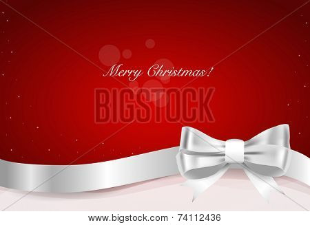 Christmas background. Gift bow and Shiny ribbon on red background. Vector illustration.