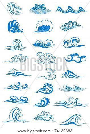 Blue ocean waves set