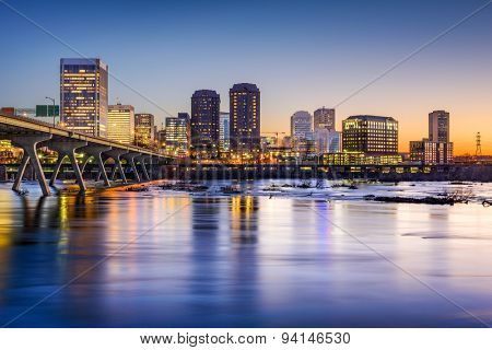 Richmond, Virginia, USA downtown skyline on the James River.