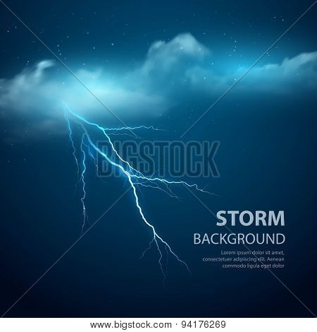 Thunderstorm Background With Cloud and Lightning, Vector Illustration.