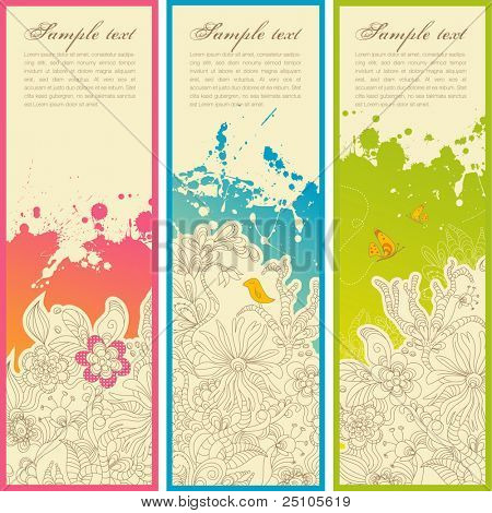 set van drie verticale floral banners of bladwijzers