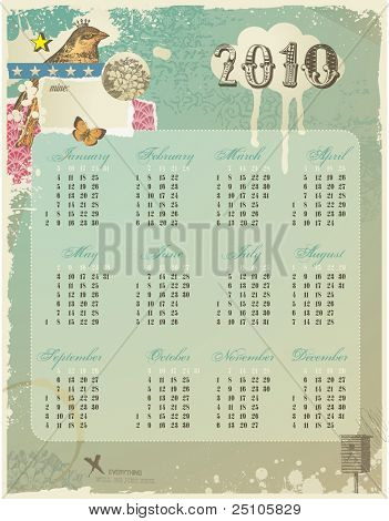 whimsical collage calendar for 2010 with lots of retro design elements