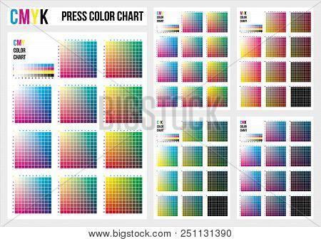 Cmyk Press Color Chart. Vector Color Palette, Cmyk Process Printing Match. Color Management, Quality