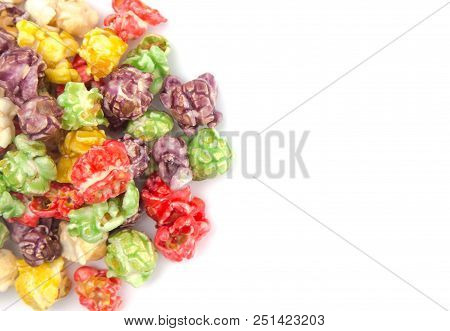 Multiflavored Candy Popcorn On A White Background