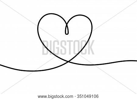 One Line Heart. Romantic Scribble Hand Drawn Illustration For Valentines Day, Cute Tattoo With Conti