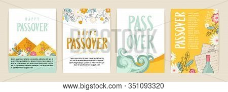 Passover Greeting Car Set. Seder Pesach Initation, Greeting Card Template Or Holiday Flyer. Happy Pa