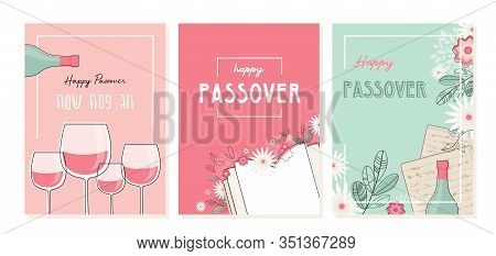 Passover Greeting Car Set. Seder Pesach Invitation, Greeting Card Template Or Holiday Flyer. Happy P