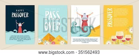 Passover Greeting Card Set. Seder Pesach Invitation, Greeting Card Template Or Holiday Flyers. Moses