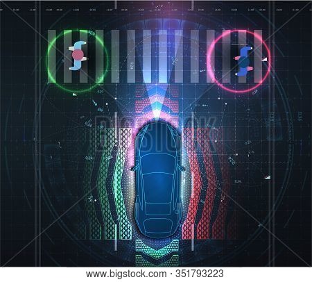 Automatic Braking System Avoid Car Crash From Car Accident. Driverless Or Self Driving Car At Road. 