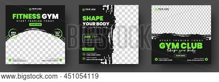 Fitness Gym Social Media Post Banner Template With Black And Green Color, Gym, Workout, Fitness And 