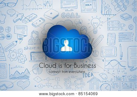 Cloud Computing concept with infographics sketch set: design elements isolated, vector shapes. It include lots of icons included graphs, stats, devices,laptops, clouds, concepts and so on. 