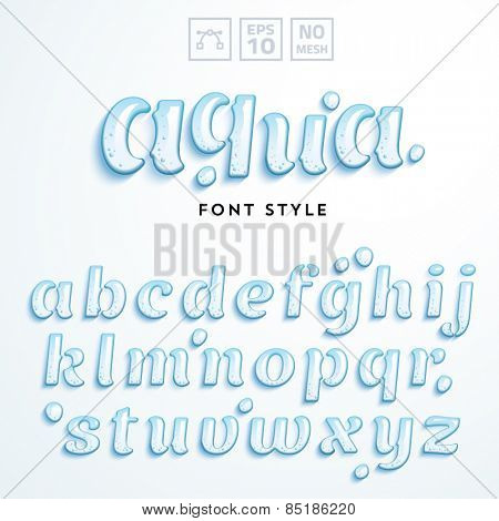 Vector latin alphabet made of clear water. Font style.