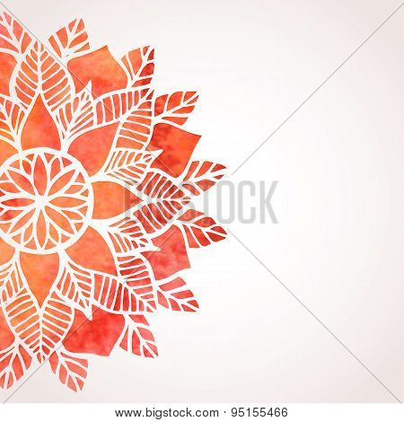 Illustration With Watercolor Red Lace Pattern. Vector Background