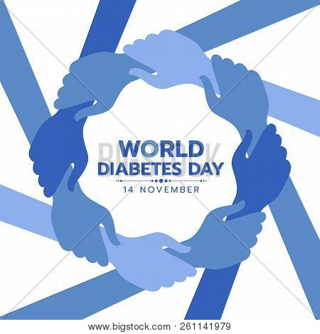 World Diabetes Day Awareness Banner With Blue Hand Hold Hand Around Circle Frame Vector Design