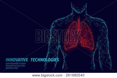 Man Silhouette Healthy Lungs 3d Medicine Model Low Poly. Triangle Connected Dots Glow Point. Online 