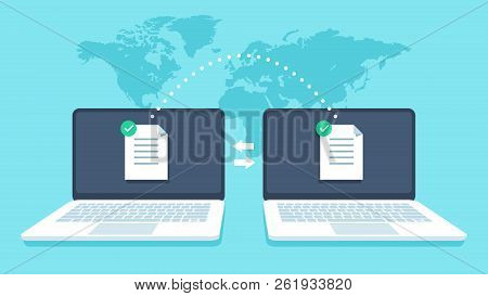 Notebooks File Transfer. Data Transmission, Ftp Files Receiver And Notebook Computer Backup Copy. Do