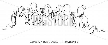 Group Of People Holding Smartphone, Making Online Stories Or Streaming In Social Networks. Crowd Sta