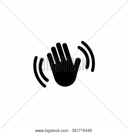 Hand Waving Hello, Bye Icon. Silhouette Icon Waving Hand In Black Simple Design On An Isolated Backg