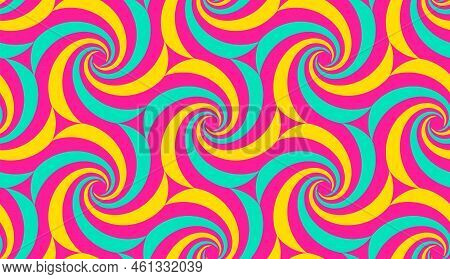 Psychedelic Hypnotic Background. Spiral Surreal Hypnosis Seamless Pattern. Optical Illusion Neon Art