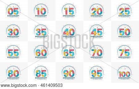 Anniversary Logo Bundle. Set Of Modern Anniversary Celebration Logos. 5th, 10th, 15th, 20th, 25th, 3