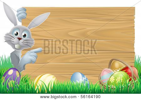 Easter Bunny And Eggs Basket Sign