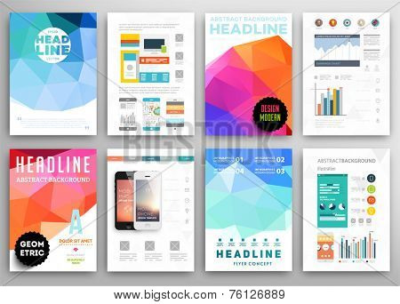 Set of Flyer, Brochure Design Templates. Geometric Triangular Abstract Modern Backgrounds. Mobile Technologies, Applications and Online Services Infographic Concept