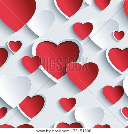 Valentines Day Seamless Pattern With Red - Grey 3D Hearts