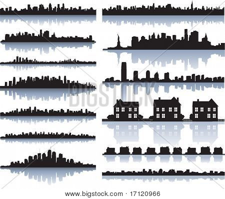 set van vector gedetailleerde steden silhouet