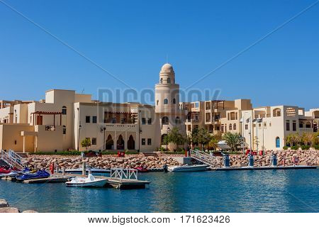 Scenic view to marina and yachts in Tala Bay, Aqaba, Jordan