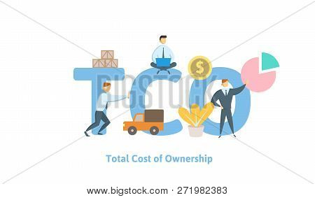 Tco, Total Cost Of Ownership. Concept With Keywords, Letters And Icons. Flat Vector Illustration On 