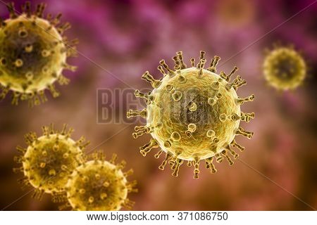 Varicella Zoster Or Chickenpox Virus, 3d Illustration. A Herpes Virus Which Cause Chickenpox And Shi