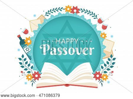 Happy Passover Illustration With Wine, Matzah And Pesach Jewish Holiday For Web Banner Or Landing Pa