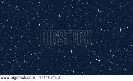 Starry Night Sky Space Seamless Pattern. Galaxy Shiny Stars Background, Fabric Seamless Print Or Tex