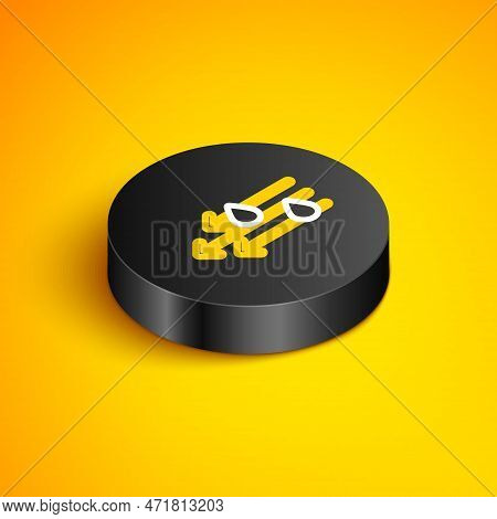 Isometric Line Wind And Rain Icon Isolated On Yellow Background. Windy Weather. Black Circle Button.