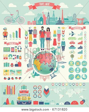 Travel Infographic set with charts and other elements. Vector illustration.