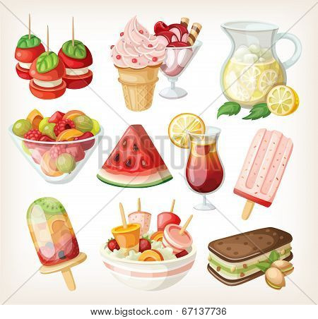 Set Of Cold Sweet Summer Food