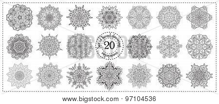 Set of 20 hand drawn zentangle mandala elements