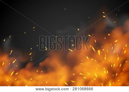 Smoke Fire Effect. Burning Embers Red Hot Metal Ignite Sparks Fiery Heat Transparent Smog Texture Is