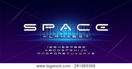 Abstract Technology Space Font And Alphabet. Techno Effect Fonts Designs. Typography Digital Sci-fi 